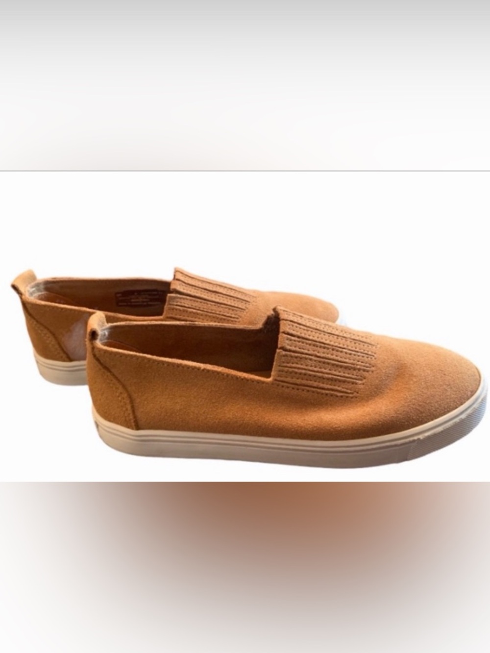 Minnetonka camel suede slip on shoe